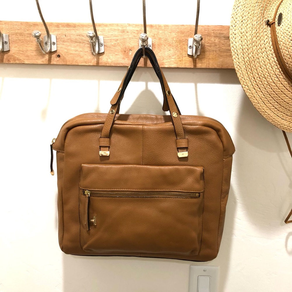 NWT Halston Heritage Pebble Leather Laptop Satchel. Never Used. Fits Up to 15”